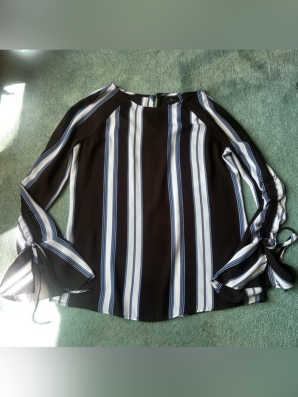 Tri-Color Striped Bell Sleeve Blouse